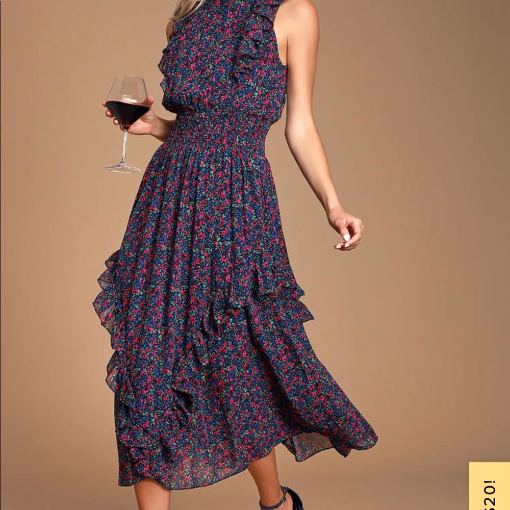 Lulu’s Evalina Navy Blue Midi Dress